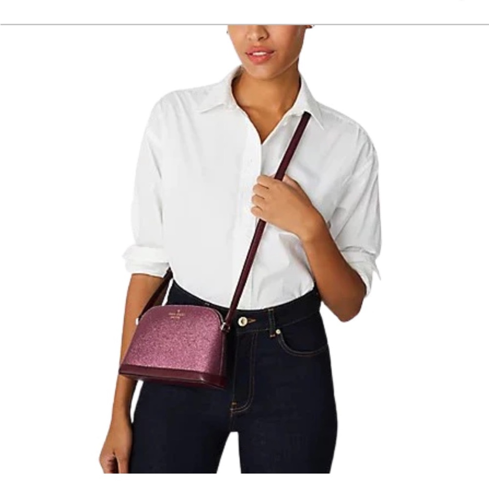 Kate Spade Small Dome Tinsel Glimmer Crossbody Bag in Deep Berry